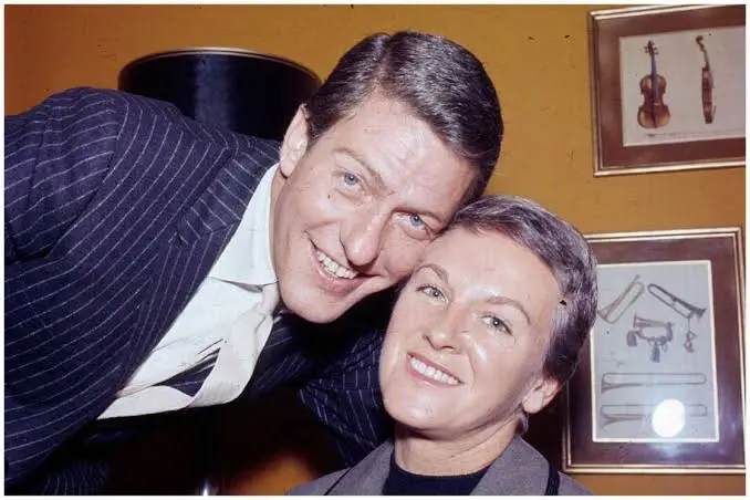 Dick Van Dyke and his first wife, Margie Willett, smile together in a vintage color photograph from the 1960s.