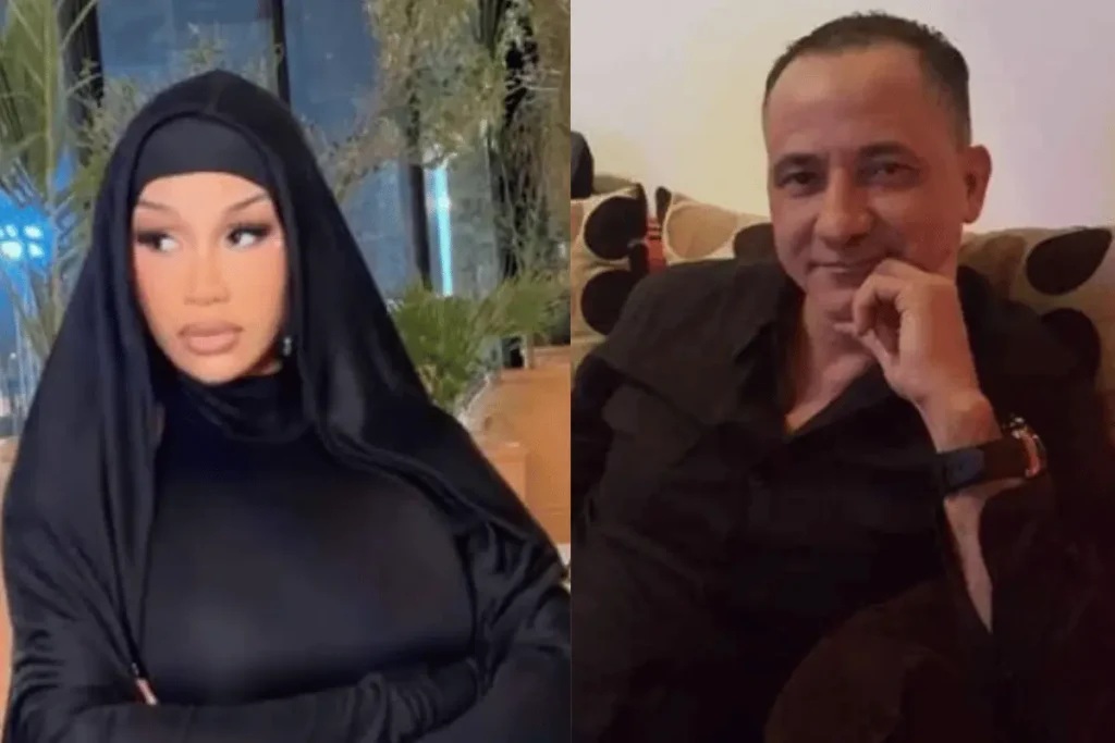 Cardi B and her father Carlos Almánzar shown together in a photo collage