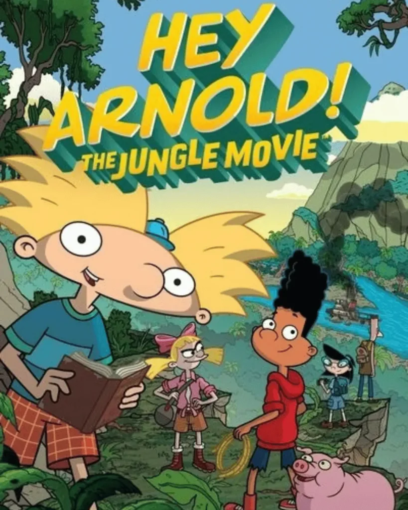 Arnold, Helga, Gerald and other Hey Arnold characters in The Jungle Movie artwork.