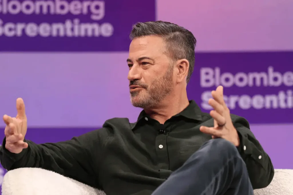 Jimmy Kimmel speaking during a Bloomberg Screentime entertainment interview event