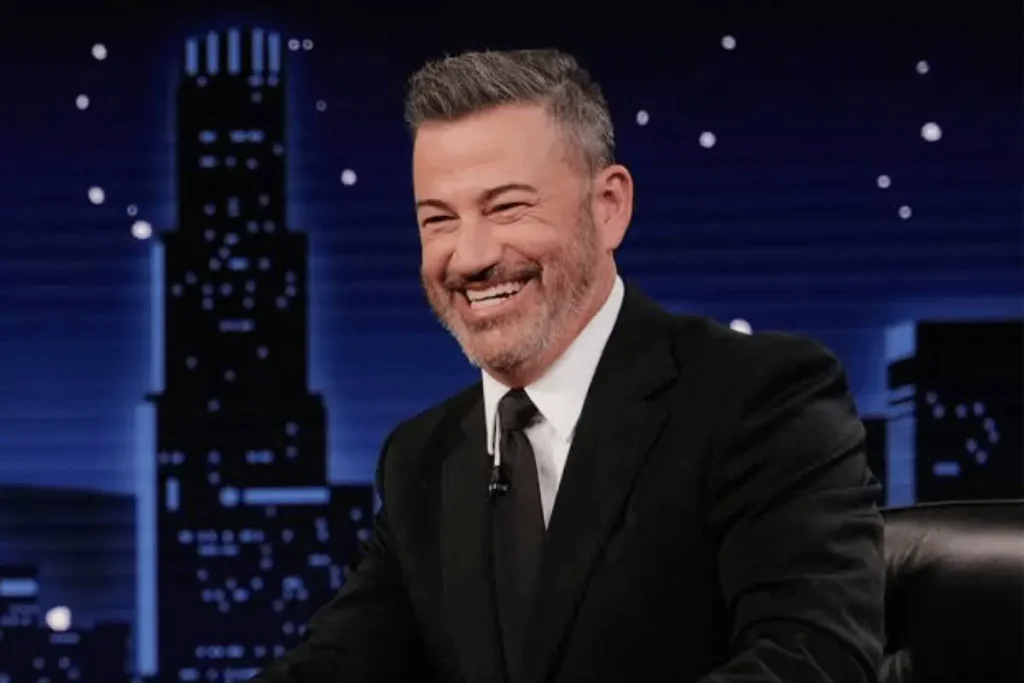 Jimmy Kimmel hosting Jimmy Kimmel Live at the ABC late-night television desk