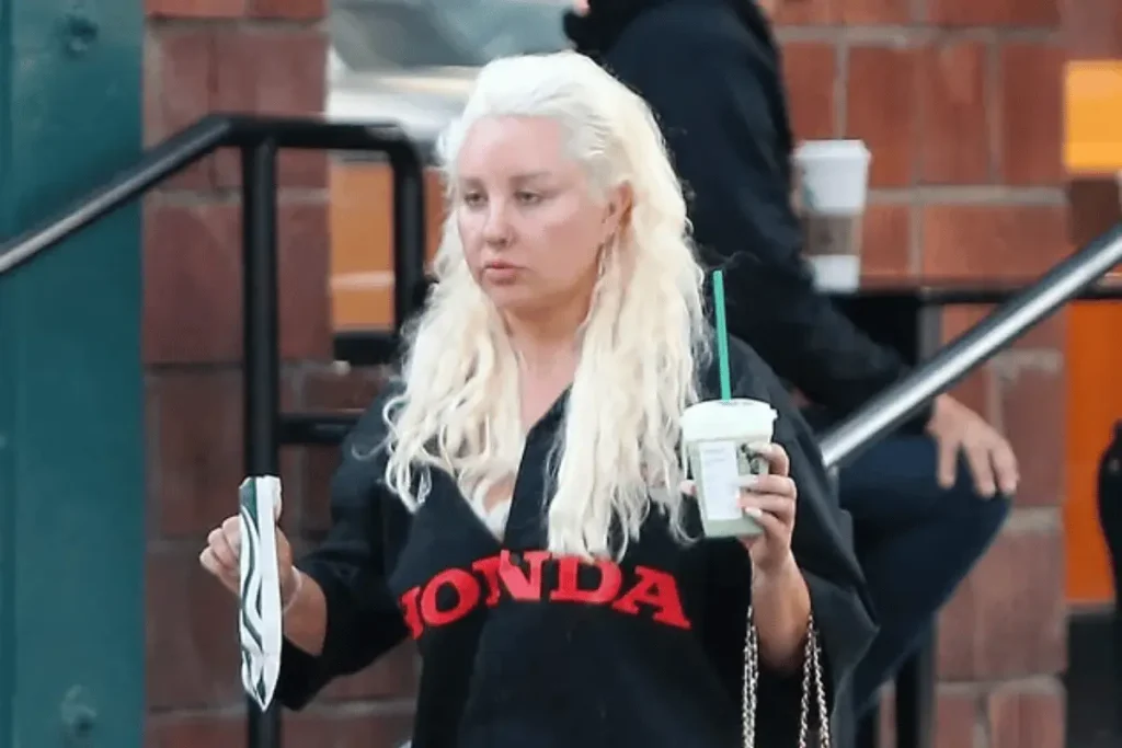 Amanda Bynes with platinum blonde hair and natural eyebrows in Los Angeles in June 2026